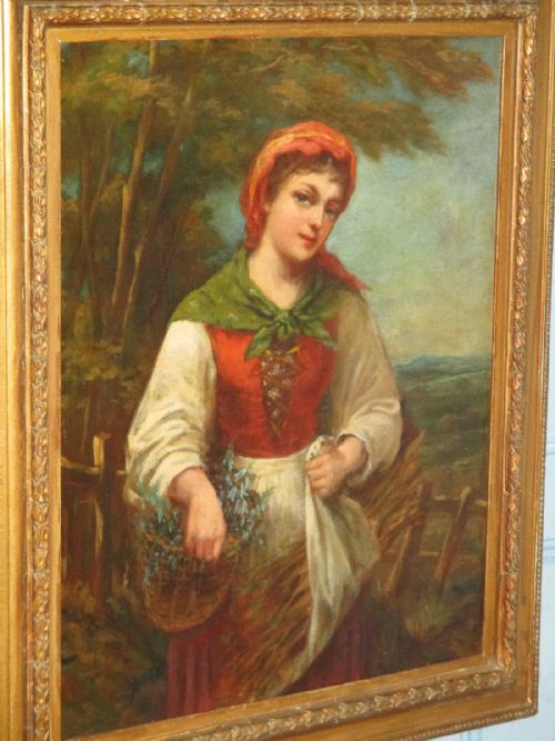 FINE VICTORIAN OIL PAINTING 'GATHERING BLUEBELLS' - ADDITIONAL PHOTO 3
