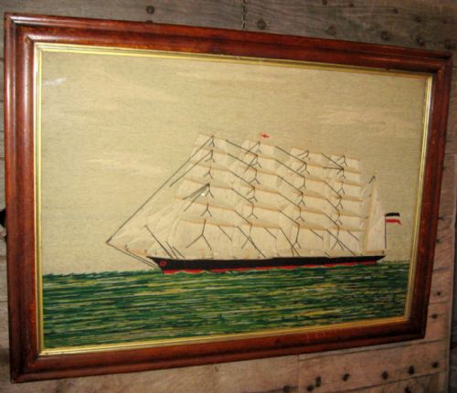 LARGE VICTORIAN SAILOR WOOLWORK OF A SHIP - ADDITIONAL PHOTO 1