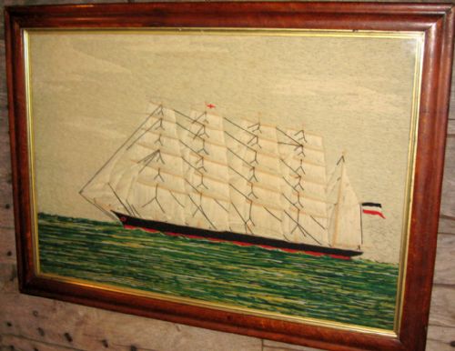 LARGE VICTORIAN SAILOR WOOLWORK OF A SHIP - ADDITIONAL PHOTO 2