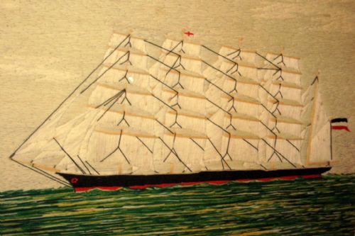 LARGE VICTORIAN SAILOR WOOLWORK OF A SHIP - ADDITIONAL PHOTO 4