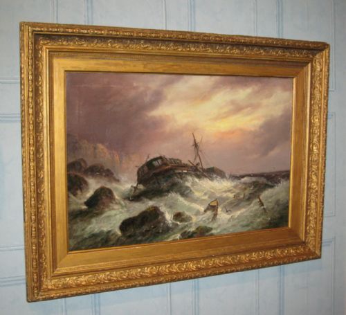 superb marine oil painting by milson hunt - CATEGORY: ANTIQUE ART - DATED 1880