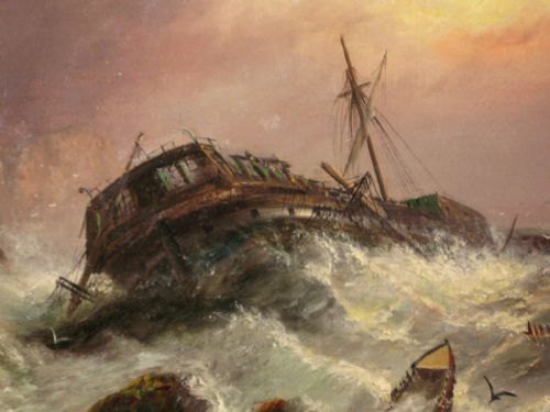 SUPERB MARINE OIL PAINTING BY MILSON HUNT - ADDITIONAL PHOTO 2