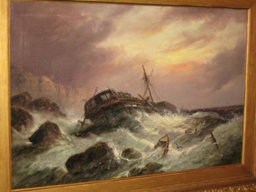 SUPERB MARINE OIL PAINTING BY MILSON HUNT - ADDITIONAL PHOTO 3