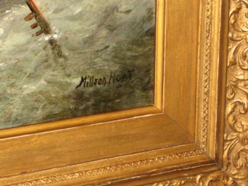 SUPERB MARINE OIL PAINTING BY MILSON HUNT - ADDITIONAL PHOTO 4