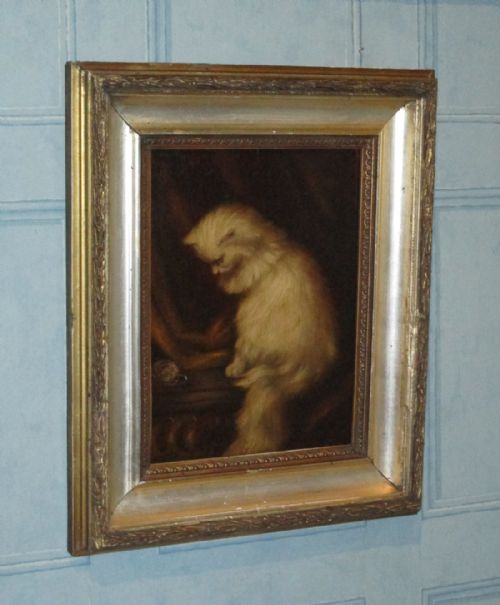 victorian oil painting of a cat - CATEGORY: ANTIQUE ART - DATED VICTORIAN