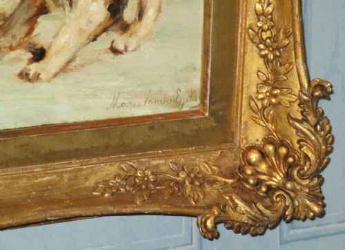 SUPERB OIL PAINTING OF A PUPPY PLAYING WITH A BALL - ADDITIONAL PHOTO 5