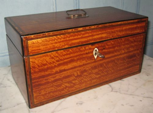 georgian satinwood tea caddy - CATEGORY: ANTIQUE BOXES - DATED GEORGIAN