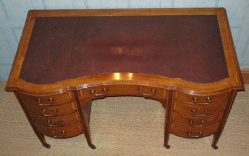 EDWARDIAN MAHOGANY SERPENTINE FRONT DESK - ADDITIONAL PHOTO 5