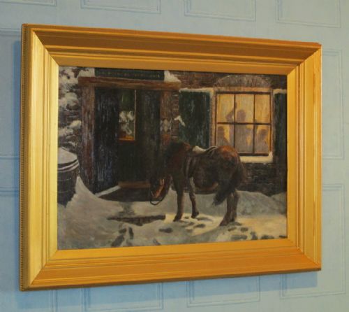 'left outside in the cold' fine oil painting - CATEGORY: ANTIQUE ART - DATED 1920