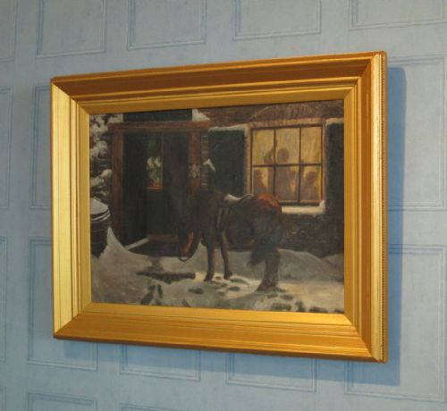 'LEFT OUTSIDE IN THE COLD' FINE OIL PAINTING - ADDITIONAL PHOTO 1