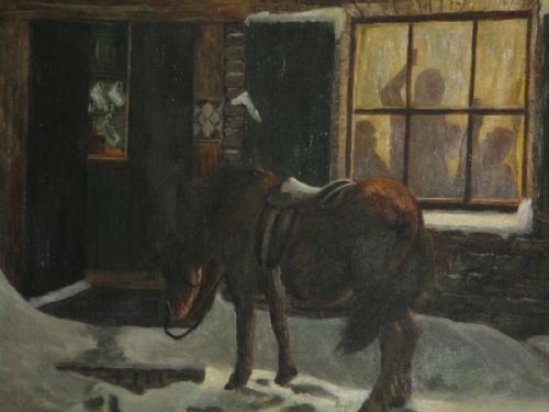 'LEFT OUTSIDE IN THE COLD' FINE OIL PAINTING - ADDITIONAL PHOTO 3