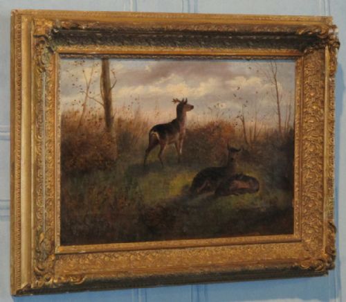 VICTORIAN OIL PAINTING OF DEER - ADDITIONAL PHOTO 1
