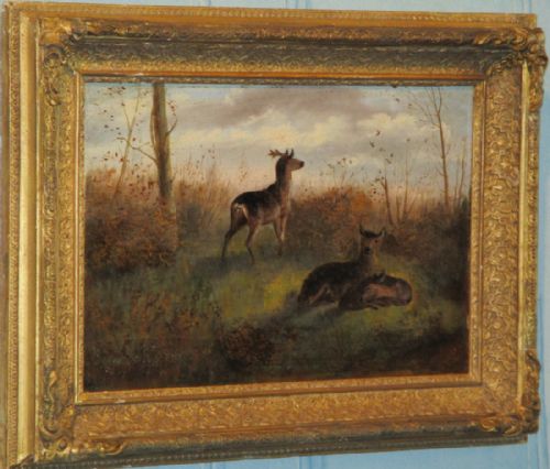 VICTORIAN OIL PAINTING OF DEER - ADDITIONAL PHOTO 2