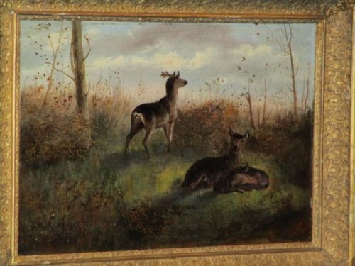VICTORIAN OIL PAINTING OF DEER - ADDITIONAL PHOTO 3