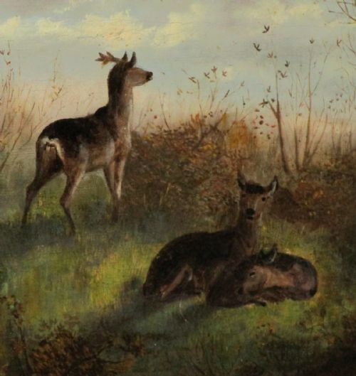 VICTORIAN OIL PAINTING OF DEER - ADDITIONAL PHOTO 4
