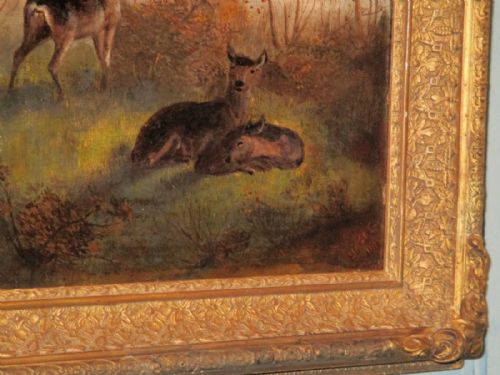 VICTORIAN OIL PAINTING OF DEER - ADDITIONAL PHOTO 5