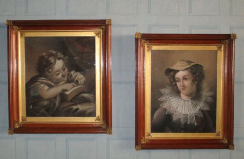 pair of victorian drawings in superb gilt and oak frames - CATEGORY: ANTIQUE ART - DATED 1880