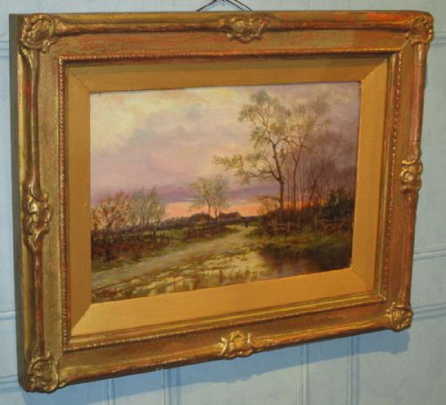 'fast falls the eventide' landscape oil painting - CATEGORY: ANTIQUE ART - DATED 1920