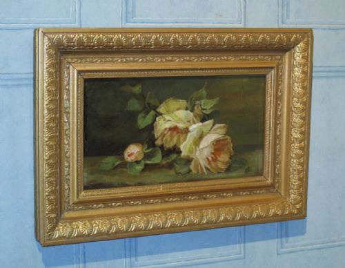 victorian still life oil painting of roses - CATEGORY: ANTIQUE ART - DATED 1890