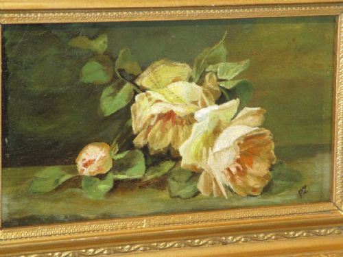 VICTORIAN STILL LIFE OIL PAINTING OF ROSES - ADDITIONAL PHOTO 2