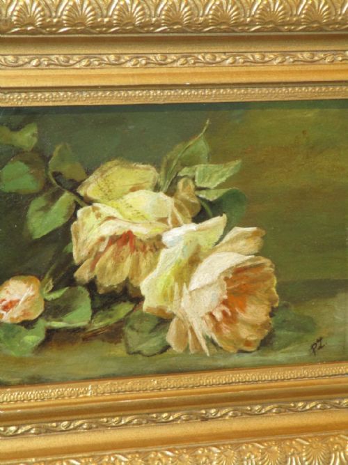 VICTORIAN STILL LIFE OIL PAINTING OF ROSES - ADDITIONAL PHOTO 3