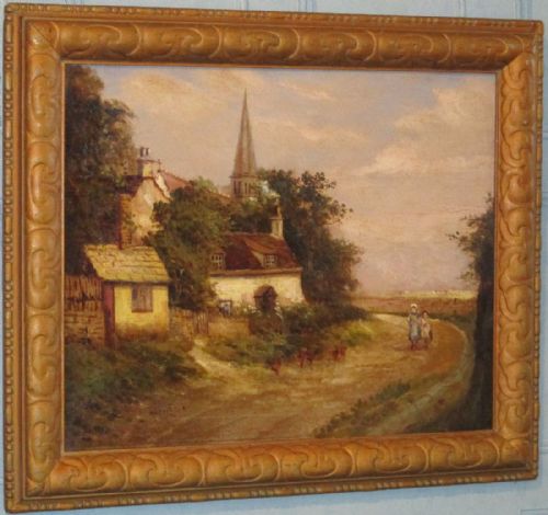 VICTORIAN OIL PAINTING VILLAGE SCENE BY CHARLES POTTER - ADDITIONAL PHOTO 1