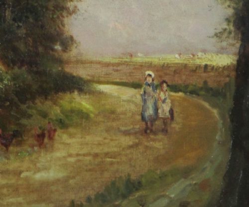 VICTORIAN OIL PAINTING VILLAGE SCENE BY CHARLES POTTER - ADDITIONAL PHOTO 2
