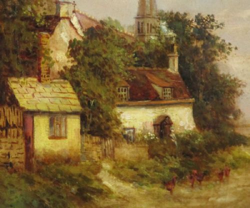 VICTORIAN OIL PAINTING VILLAGE SCENE BY CHARLES POTTER - ADDITIONAL PHOTO 3