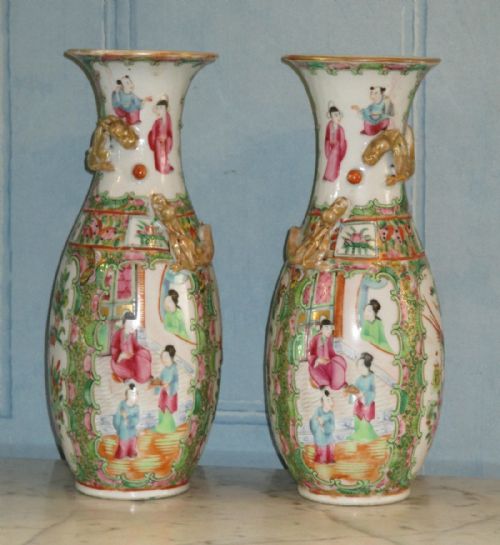 pair of chinese porcelain famille rose palette vases - CATEGORY: ANTIQUE VASES - DATED 1880