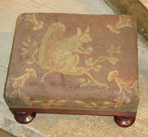 PAIR VICTORIAN FOOTSTOOLS WITH ORIGINAL ANIMAL NEEDLEWORKS - ADDITIONAL PHOTO 1