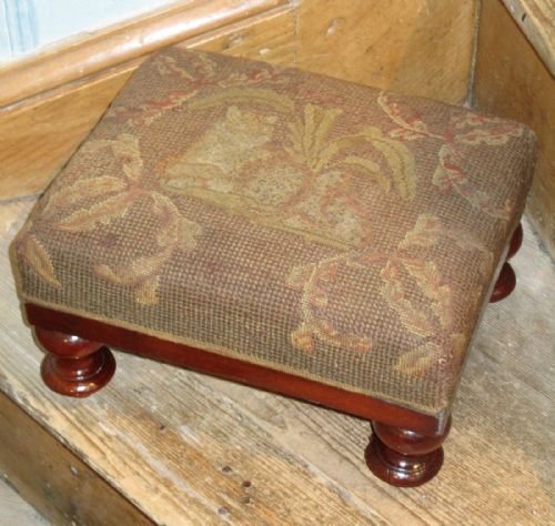 PAIR VICTORIAN FOOTSTOOLS WITH ORIGINAL ANIMAL NEEDLEWORKS - ADDITIONAL PHOTO 2