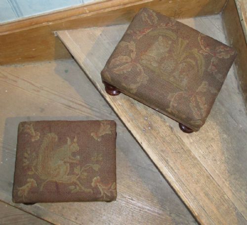 PAIR VICTORIAN FOOTSTOOLS WITH ORIGINAL ANIMAL NEEDLEWORKS - ADDITIONAL PHOTO 5