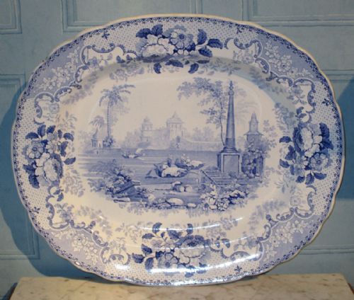 unusual large blue and white meat platter - CATEGORY: ANTIQUE CERAMICS - DATED REGENCY
