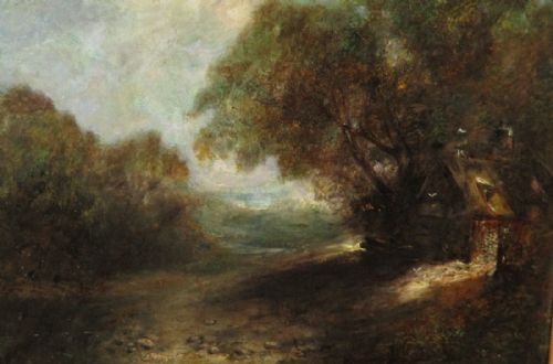 EIGHTEENTH CENTURY OIL PAINTING COTTAGE IN LANDSCAPE - ADDITIONAL PHOTO 3
