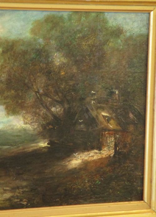 EIGHTEENTH CENTURY OIL PAINTING COTTAGE IN LANDSCAPE - ADDITIONAL PHOTO 4