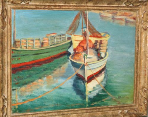OIL PAINTING OF BOATS AT HARBOUR - ADDITIONAL PHOTO 2