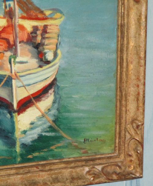 OIL PAINTING OF BOATS AT HARBOUR - ADDITIONAL PHOTO 4