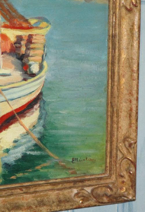 OIL PAINTING OF BOATS AT HARBOUR - ADDITIONAL PHOTO 5