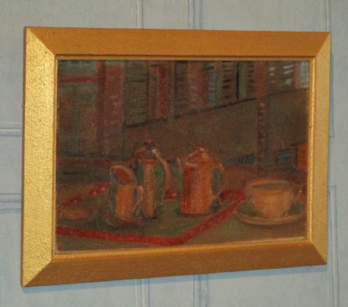 deco still life oil painting from harrods - CATEGORY: ANTIQUE ART - DATED 1940