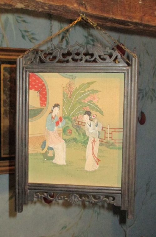 CHINESE PAINTED SILK AND HARDWOOD LANTERN - ADDITIONAL PHOTO 2