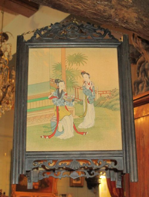 CHINESE PAINTED SILK AND HARDWOOD LANTERN - ADDITIONAL PHOTO 5
