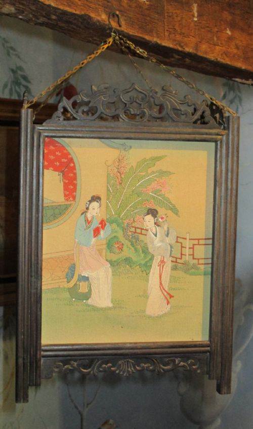 CHINESE PAINTED SILK AND HARDWOOD LANTERN - ADDITIONAL PHOTO 6
