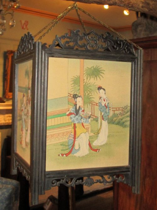 CHINESE PAINTED SILK AND HARDWOOD LANTERN - ADDITIONAL PHOTO 8