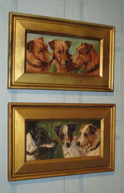 superb pair of oil paintings of terriers - CATEGORY: ANTIQUE ART - DATED 1920