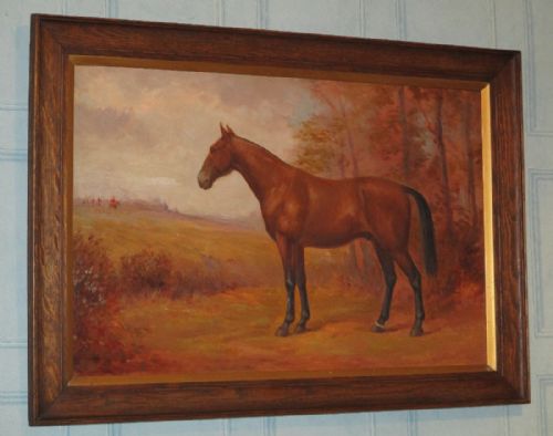 fine horse and hunting oil painting - CATEGORY: ANTIQUE ART - DATED 1930