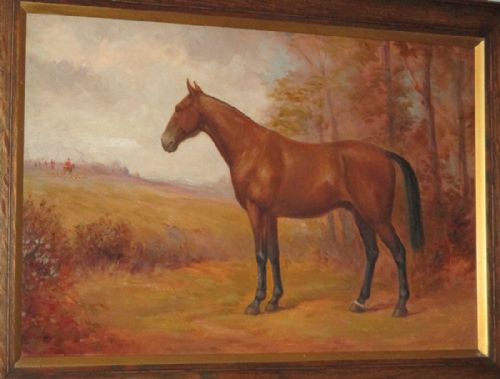 FINE HORSE AND HUNTING OIL PAINTING - ADDITIONAL PHOTO 1