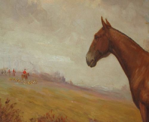 FINE HORSE AND HUNTING OIL PAINTING - ADDITIONAL PHOTO 3