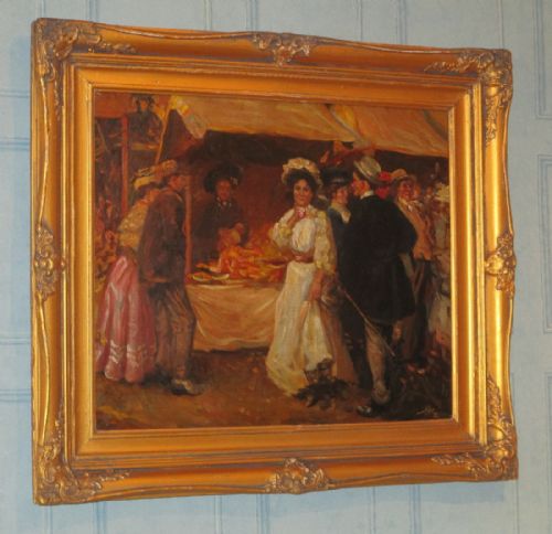 impressionist fair or market scene oil painting - CATEGORY: ANTIQUE ART - DATED 1910
