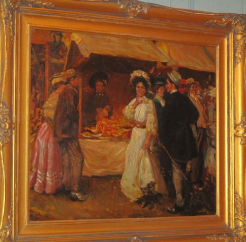 IMPRESSIONIST FAIR OR MARKET SCENE OIL PAINTING - ADDITIONAL PHOTO 4