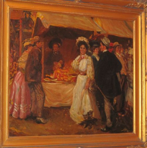 IMPRESSIONIST FAIR OR MARKET SCENE OIL PAINTING - ADDITIONAL PHOTO 6